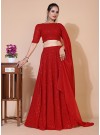 Red A-line Lucknowi Chikankari Work Stitched Lehenga Choli